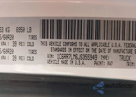 2018 Ram 1500 Lone Star 4X4 5'7 Box z USA, uszkodzony, nr VIN 1C6RR7LM6JS355949